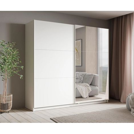 AX LIVING Kleiderschrank Schiebetüren Spiegel Lunoria 221 cm Weiß