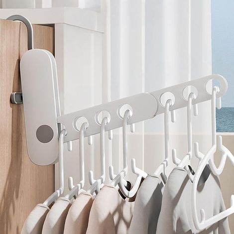 Two-piece behind-the-door coat rack with 7 hooks, foldable travel hangers to save space, suitable for bathrooms, bedrooms, travel, and camping. (1/5)