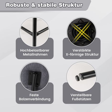 Drehbare Barhocker, 2er-Set, gepolstert mit Rücken- und Fußstütze, Grau