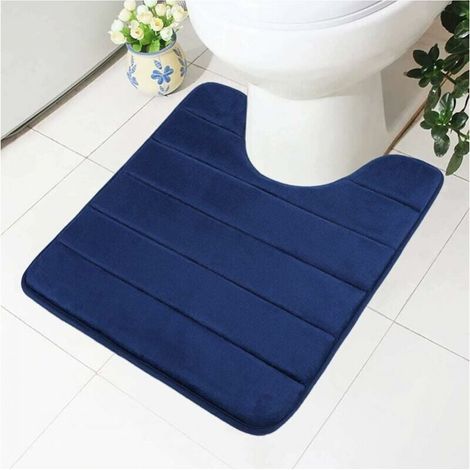 50 x 40 cm Memory Foam Bath Mat - Non-Slip Backing - Soft - Water Absorbent - for Toilet and Bathroom, Memory Foam, Navy Blue (1/5)