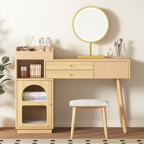 scrivania compatta 120x40 con specchio LED naturale OKMYHOME (1/5)