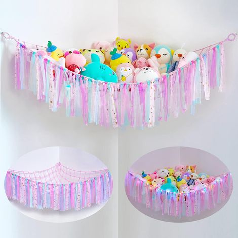 Rembourré Animal Net jouet hammock macrame net avec franges colorées pour chambre d'enfant de la maternelle (Rose) (1/5)