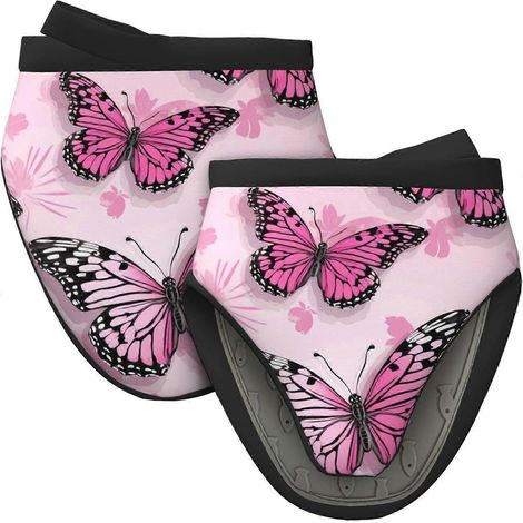 Gants de cuisine en silicone, lot de 2 gants de cuisine en silicone à motif papillon rose, mini gants de cuisine résistants à la chaleur, antidérapants, maniques pour plats chauds (1/5)