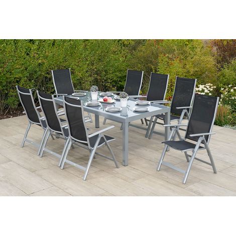Carrara Set 9tlg 8 Sessel Tisch Halbrundprofil 190x100cm
