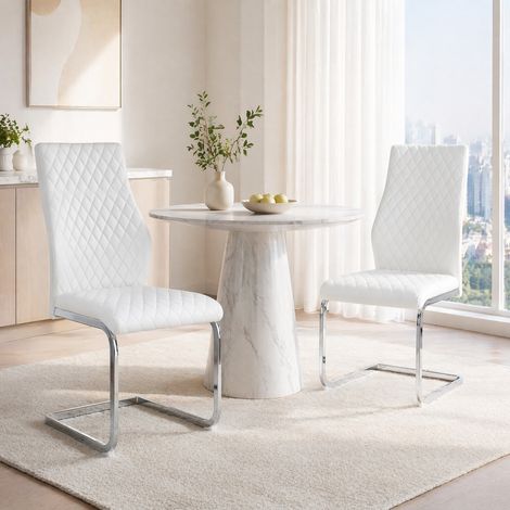 Chaise de salle à manger, lot de 2, dossier haut, coussin 5 cm, blanc et argent HAVRYA (1/5)