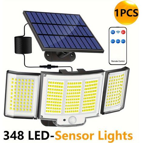 Projecteur solaire extérieur à détecteur de mouvement, [3 modes/348 LED] étanche IP65, avec câble de 5 m pour jardin et garage [Classe énergétique G] (1/5)