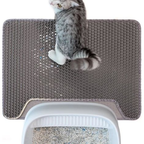 1 tapis litière chat, double couche imperméable antidérapant, nid d'abeille 58x42cm, pour sols intérieurs (1/4)