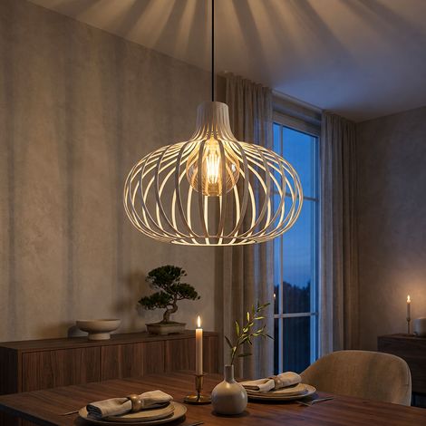 Hängelampe Pendelleuchte Esszimmerleuchte Retro E27 Beige Metall H 150 cm (1/5)