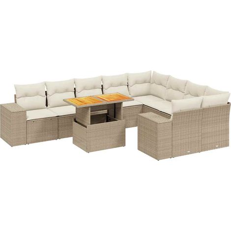 Salon de jardin avec coussins 10 pcs Mobilier de jardin beige résine tressée (1/5)
