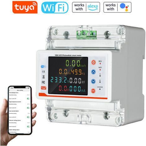 Compteur d'Énergie Monophasé,Disjoncteur Intelligent, Tuya WiFi, Compteur Bidirectionnel, Contrôle App, Sécurité, Compatible Alexa, Google Assistant (1/5)