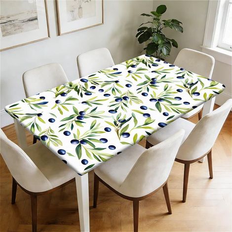 Wasserdichte Tischdecke rechteckig 140x80cm mit Gummizug, abwaschbar, Olivenblatt-Muster
