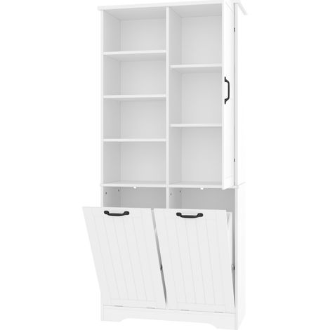 Armoire de salle de bain blanche en MDF avec double panier à linge et étagères réglables, 78 x 35 x 172,7 cm (1/5)