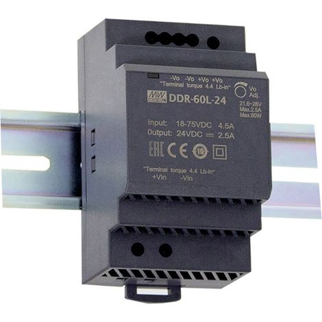 Mean Well DDR-60L-24 Hutschienen-DC/DC-Wandler (DIN-Rail) 24 V/DC 2.5 A 60 W Anzahl Ausgänge:1 x I
