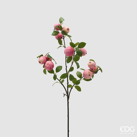 EDG Enzo De Gasperi Ramo Mela x11 con Foglie Pianta Artificiale H 80 Cm Crema Rosa