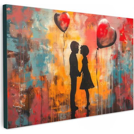 TABLEAU SUR TOILE Street art - Amour - Graffiti - Art - Banksy Toile Peinture Grand Format XXL 150x100 cm