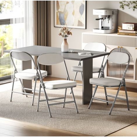 Set di 4 sedie pieghevoli imbottite, struttura in metallo, bianco crema DESVIAE (1/5)