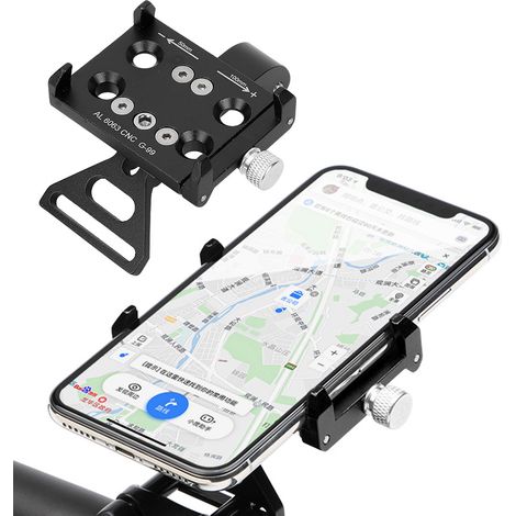 Support de téléphone portable en alliage d'aluminium pour vélo, fixation pour guidon, support de caméra (noir) (1/4)