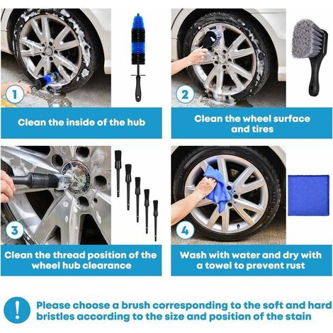 VURAHOME - Ensemble de brosse de pneu de roue de 9PCS pour nettoyer la roue, kit de brosse de jante de nettoyant de roue de lavage détaillé pour laver le moteur de voiture de pneu (1/4)