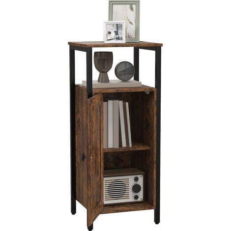 Table of bedside industrial to 2 shelves and shelf indoor adjustable, in wood and steel, 34 x 30 x 80 cm, brown (1/5)