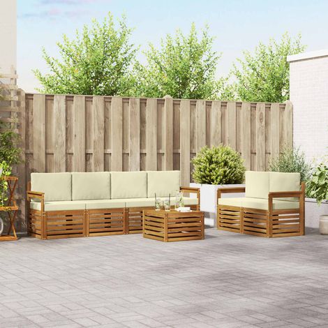 vidaXL Outdoor-Sofagarnitur 7 pcs Natur und Creme Massivholz Akazie (1/5)