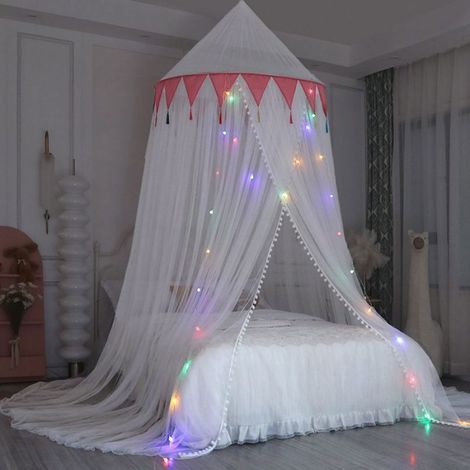 Moustiquaire - Ciel De Lit - Hauteur 2.7 M - Diamètre 1.2 M - Polyester - Rouge - Kit Suspension Inclus
