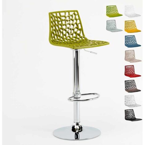 Grand Soleil – Tabouret de bar vert en PVC avec base chrome poli – Hauteur d'assise réglable 57,5-79 cm – Design moderne pour cafés et cuisines