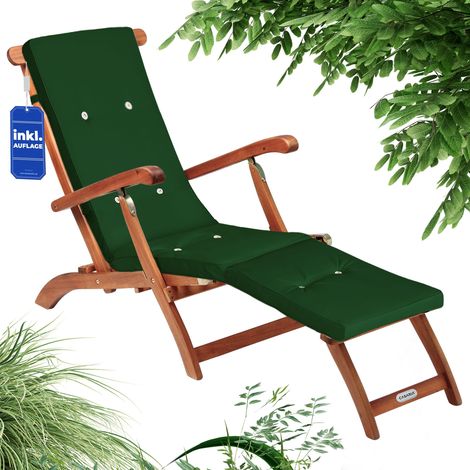 CASARIA® Sonnenliege Set Klappbar Holz inkl. Auflage Wetterfest 160kg Belastbar Akazie Rückenlehne Verstellbar FSC®-zertifiziert Balkon Garten Liege 169x54cm Farb- und Mengenwahl  Grün (1/5)