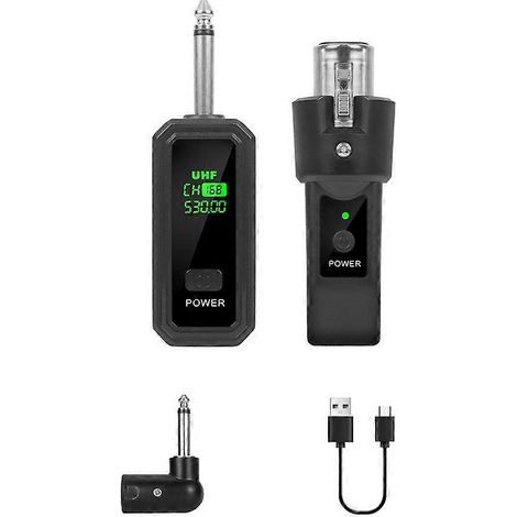 Adaptateur microphone sans fil UHF 6,35 mm avec émetteur et récepteur XLR pour microphone dynamique, guitare, table de mixage audio et système de sonorisation. (1/5)