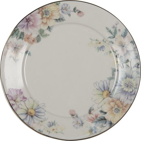 Petite Assiette à Petit-Déjeuner en Porcelaine Beige à Fleurs Roses et Jaunes Ø 20 cm - PANGIVO (1/4)