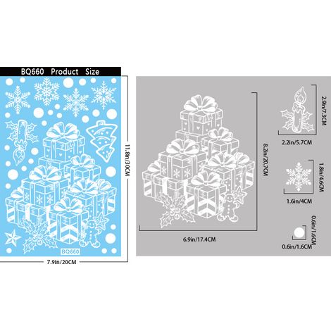 Autocollants de Noël, traîneau, boîte cadeau, autocollants pour vitres, flocons de neige blancs, sapin de Noël, autocollants électrostatiques, décorations de fenêtre, autocollants pour fenêtres.