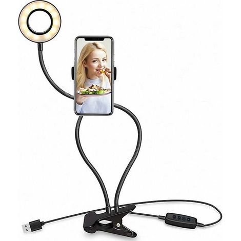 Lampe de travail LED, 3 modes d'éclairage réglables avec pince fixe pour streaming, visioconférence, réseaux sociaux, maquillage, bras articulé pivotant à 360°, support flexible - RW (1/5)