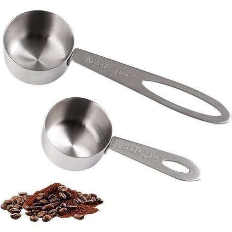 2 cucharas medidoras de café de acero inoxidable con mango largo de 30 ml (1/8 de taza)，Cucharas medidoras precisas para café (1/5)