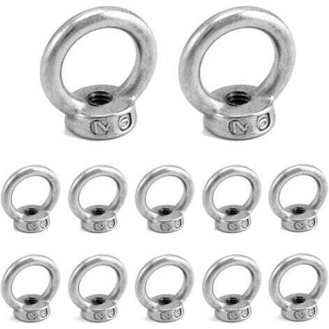 12 Pièces M6 D'écrous À Anneau En Acier Inoxydable 304, Écrous À Oeil, Écrous Filetés De Fixation, pour Les Accessoires de Levage et Raccord de Corde (1/4)