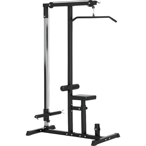 Station fitness multifonctionnelle acier noir siège poulie réglables 107x120x190 cm
