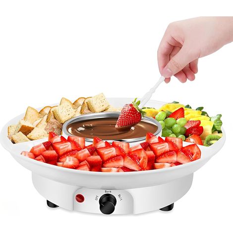 Appareil à Fondue au Chocolat Électrique avec Plateau de Service Amovible et 10 Fourchettes, Kit Service à Fondue 280ml pour Desserts, Machine à Fondre pour Fêtes et Soirées (1/5)