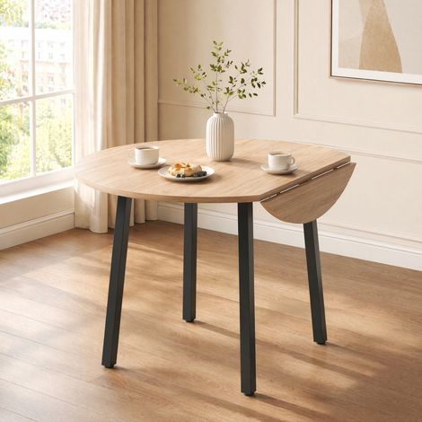 Table à manger pliante ronde 100 x 100 cm, MDF, coloris chêne (1/5)