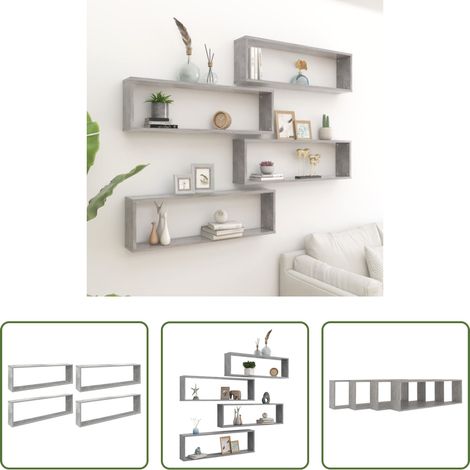 Rangement mur - Étagères cube murales 4 pcs gris béton bois d'ingénierie (1/5)