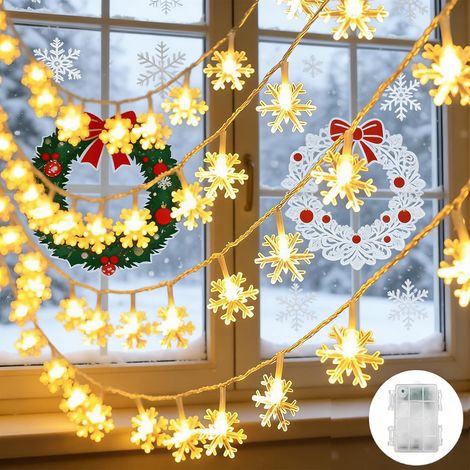Guirlande Lumineuse Flocon de Neige, 4m, 20 LED Fairy Lights à Piles pour éclairage intérieur, chambre à coucher, mariage, jardin, anniversaire, décoration de Noël - Blanc chaud (1/5)