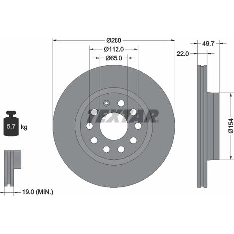 Lot de 2 Disques de frein Textar 92120705 AUDI 16D615301 1K0615301AC 1K0615301AK