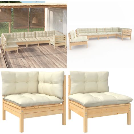Salon de jardin 7 pcs avec coussins crème bois de pin - Ensemble Salon De Jardin - Salon De Jardin En Bois - Mobilier De Jardin - Meubles De Terrasse - Set Salon De Jardin - Home & Living (1/5)