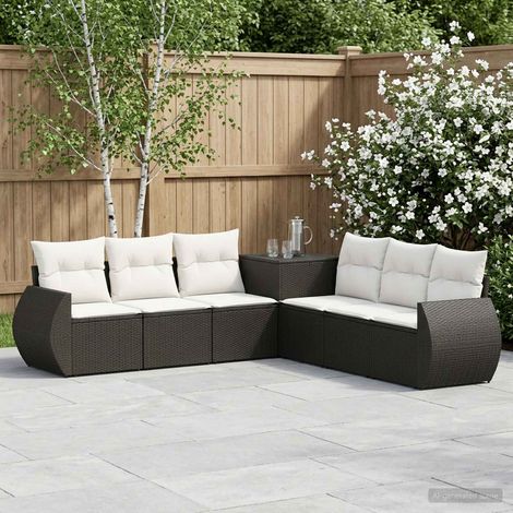 vidaXL Juego de Sofá 7 uds. Negro y Blanco Crema 243 x 243 x 85 cm (1/5)