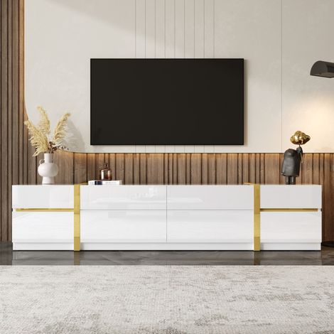 Mueble TV 180x40x38 cm blanco MDF con 4 cajones y 2 puertas (1/5)