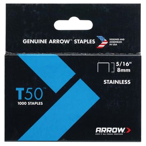 T50 Staples Stainless Steel 505SS 8mm ( 5/16in) Box 1000 ARRT50516SS