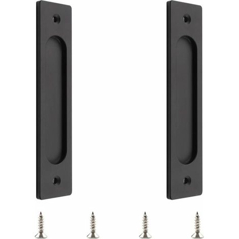 Poignée de porte coulissante rectangulaire, poignée de porte coulissante encastrée en aluminium avec vis de montage, adaptée aux portes coulissantes (noir mat, 2 pièces) (1/4)