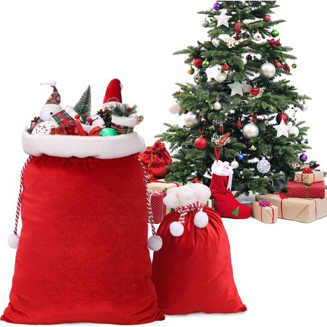 Sacs cadeaux de Noël, sacs à bonbons de Noël avec cordon de serrage, sacs de Noël en velours, sacs en peluche Père Noël. (1/5)