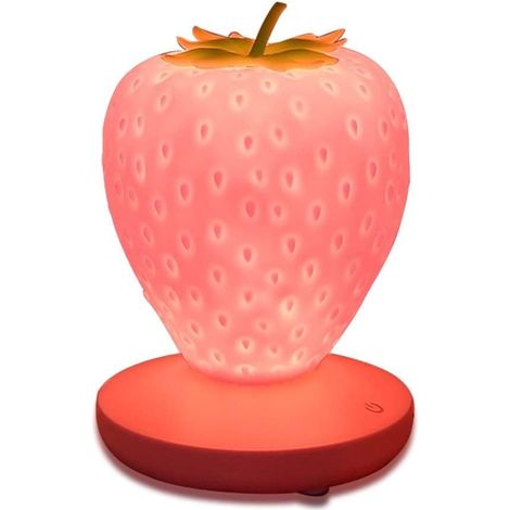 Lampe de table veilleuse LED à changement de couleur, motif fraise, pour chambre, commode, salon, chambre d'enfant, bureau, décoration de fête et cadeau (rose) (1/5)