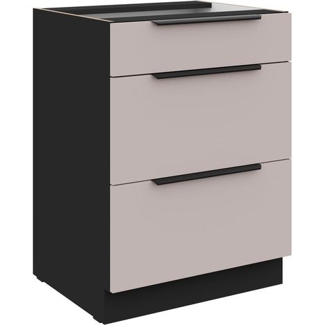Küchen Unterschrank 60 cm Küche ARONA Kaschmir beige matt + Schwarz matt Soft-Close Küchenzeile Küchenblock (1/5)