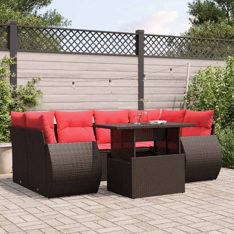 7-teiliges Gartensofa-Set mit Kissen, braun, Polyrattan (1/4)