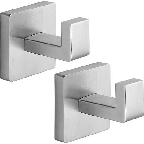 Quadratische, wandmontierte Handtuchhaken aus robustem Edelstahl, für Badezimmer, Küche, Schlafzimmer, Hotel, Oberfläche in gebürstetem Nickel (2er-Set) (1/5)