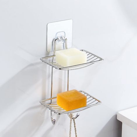 Porte-Savon égouttoir à 2 Niveaux, Porte-Savon Mural, Support éponge Panier, étanche, for Salle de Bain et Cuisine (Color : A) (1/4)